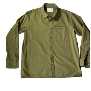 Richmond X Mens Olive Green Cotton Twill Button Down Shirt Long Sleeve Large